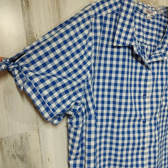 Roaman's Button Up Shirt Women's Plus Size 30W Short Sleeves Blue White Plaid - Picture 5 of 8